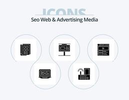 Seo Web And Advertising Media Glyph Icon Pack 5 Icon Design. sign board. board. wifi. phone book. paper vector