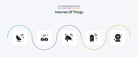 Internet Of Things Glyph 5 Icon Pack Including pin. location. cloud network. internet. charging vector