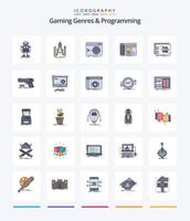 Creative Gaming Genres And Programming 25 Line FIlled icon pack  Such As panel. admin. math. terminal. root vector