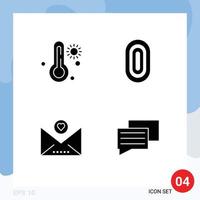 Mobile Interface Solid Glyph Set of 4 Pictograms of hot heart adornment ornamental chat Editable Vector Design Elements