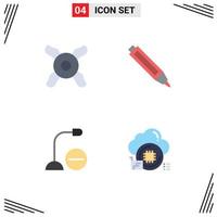 Set of 4 Vector Flat Icons on Grid for cooler microphone pen devices processor Editable Vector Design Elements