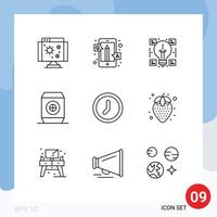 Mobile Interface Outline Set of 9 Pictograms of interface soft questions food sharing Editable Vector Design Elements