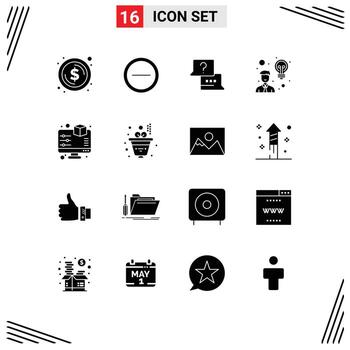 dieciséis universal sólido glifo señales símbolos de avance monitor encontrar usuario empleado editable vector diseño elementos