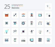 Electronics 25 Flat Color icon pack including computer. tv. house. television. speaker vector