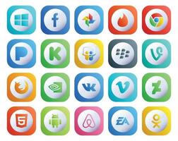 20 Social Media Icon Pack Including html video blackberry vimeo nvidia vector