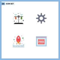 Pack of 4 Modern Flat Icons Signs and Symbols for Web Print Media such as chemistry up gear launching internet Editable Vector Design Elements