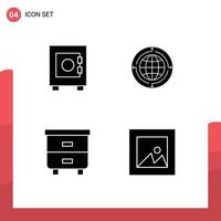 Set of 4 Vector Solid Glyphs on Grid for locker decor globe connection furniture Editable Vector Design Elements