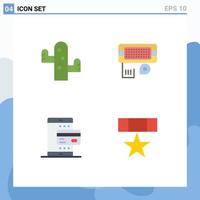 Group of 4 Modern Flat Icons Set for cactus mobile plant data payment Editable Vector Design Elements