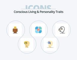 Concious Living And Personality Traits Flat Icon Pack 5 Icon Design. model. features. mind. character. open vector