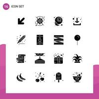 Universal Icon Symbols Group of 16 Modern Solid Glyphs of device marker croissant highlighter down Editable Vector Design Elements