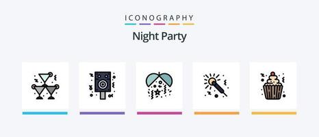 noche fiesta línea lleno 5 5 icono paquete incluso noche. fiesta. pastel. noche. vino. creativo íconos diseño vector