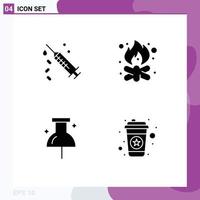 Pack of 4 Modern Solid Glyphs Signs and Symbols for Web Print Media such as injection location treatment camp pin Editable Vector Design Elements