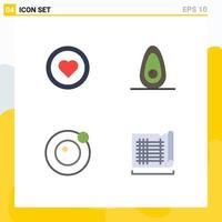 Set of 4 Vector Flat Icons on Grid for interface satellite user fruit drafting Editable Vector Design Elements