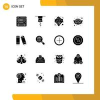 Group of 16 Modern Solid Glyphs Set for research lamp healthcare halogen mask Editable Vector Design Elements