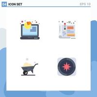 Set of 4 Vector Flat Icons on Grid for analysis one wheel analytics engineering wheel Editable Vector Design Elements