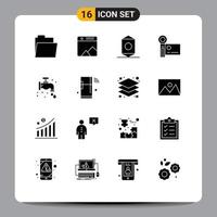 16 Universal Solid Glyph Signs Symbols of mechanical video camera food recording digital camera Editable Vector Design Elements