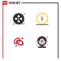 4 User Interface Flat Icon Pack of modern Signs and Symbols of movie engagment ring finance ring location Editable Vector Design Elements