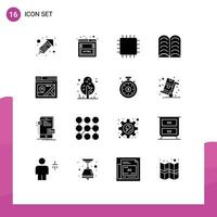 User Interface Pack of 16 Basic Solid Glyphs of location web computers learn book Editable Vector Design Elements