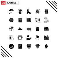 Mobile Interface Solid Glyph Set of 25 Pictograms of list repair speech watch stop Editable Vector Design Elements