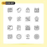 Modern Set of 16 Outlines Pictograph of servics website referendum missing security Editable Vector Design Elements