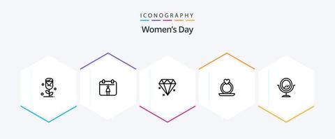 De las mujeres día 25 línea icono paquete incluso corazón. día. mujer. De las mujeres. joyería vector