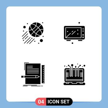 conjunto de 4 4 vector sólido glifos en cuadrícula para baloncesto pelota codificación horneando cocina programación editable vector diseño elementos