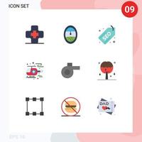 Modern Set of 9 Flat Colors and symbols such as dessert apple label whistle hospital Editable Vector Design Elements