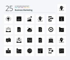 Business Marketing 25 Solid Glyph icon pack including location. business. growth. mission. growth vector