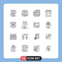 Modern Set of 16 Outlines and symbols such as freeform screen document projector install Editable Vector Design Elements