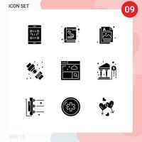 9 Thematic Vector Solid Glyphs and Editable Symbols of browser plumber phone book mechanical image Editable Vector Design Elements