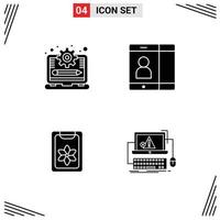 Group of 4 Solid Glyphs Signs and Symbols for laptop spring progress user computer Editable Vector Design Elements