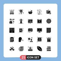 Set of 25 Modern UI Icons Symbols Signs for gdpr document bowl hari raya eid Editable Vector Design Elements