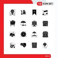 Pack of 16 creative Solid Glyphs of buy note tag music birthday Editable Vector Design Elements