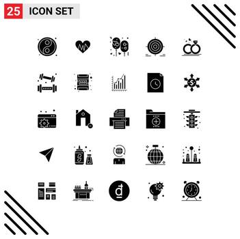 25 Universal Solid Glyphs Set for Web and Mobile Applications ring goal balloon darts target Editable Vector Design Elements