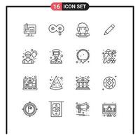 Pack of 16 Modern Outlines Signs and Symbols for Web Print Media such as clown write easter school pencil Editable Vector Design Elements