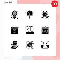 Pack of 9 Modern Solid Glyphs Signs and Symbols for Web Print Media such as blood service spring security timer Editable Vector Design Elements