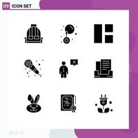 Pack of 9 creative Solid Glyphs of human communication editing business mic Editable Vector Design Elements