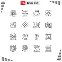 Pack of 16 Modern Outlines Signs and Symbols for Web Print Media such as dices person gdpr model features Editable Vector Design Elements