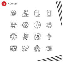 Set of 16 Modern UI Icons Symbols Signs for mobile phone pot mouse gadget Editable Vector Design Elements