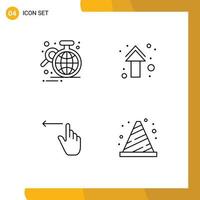 Mobile Interface Line Set of 4 Pictograms of analysis straight globe arrows gestures Editable Vector Design Elements