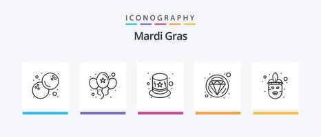 mardi gras línea 5 5 icono paquete incluso fecha. calendario. beber. sombrilla. hierba creativo íconos diseño vector