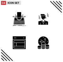 4 Universal Solid Glyph Signs Symbols of article design typewriter manager site Editable Vector Design Elements