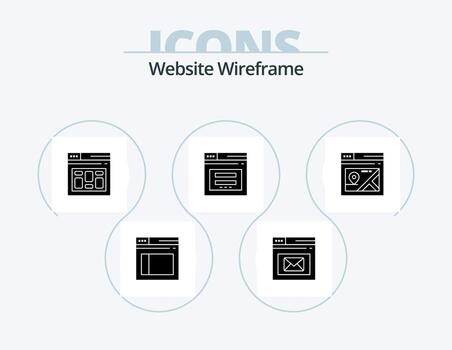 Website Wireframe Glyph Icon Pack 5 Icon Design. email. web. web. secure. page vector