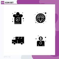 Pack of 4 Modern Solid Glyphs Signs and Symbols for Web Print Media such as cook transportation kitchen jewelry employee cost Editable Vector Design Elements