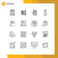 Set of 16 Modern UI Icons Symbols Signs for flag achieve golve success sunblock Editable Vector Design Elements