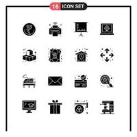 Pack of 16 creative Solid Glyphs of launch app internet education blackboard Editable Vector Design Elements