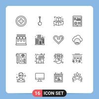 Universal Icon Symbols Group of 16 Modern Outlines of lab patient report cubes pulse health Editable Vector Design Elements