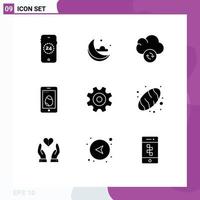 Universal Icon Symbols Group of 9 Modern Solid Glyphs of baking setting sync gear egg Editable Vector Design Elements