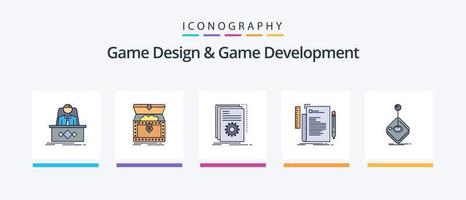 Game Design And Game Development Line Filled 5 Icon Pack Including gaming. arcade. monitor. ceo. legend. Creative Icons Design vector