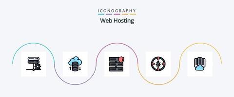 Web Hosting Line Filled Flat 5 Icon Pack Including center. security. network. protection. internet vector